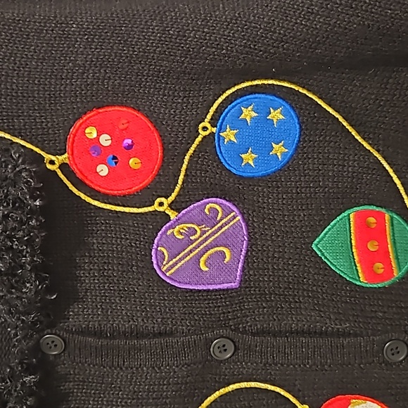 Investments black long sleeve button-down Christmas sweater ornaments XL office - Picture 6 of 9